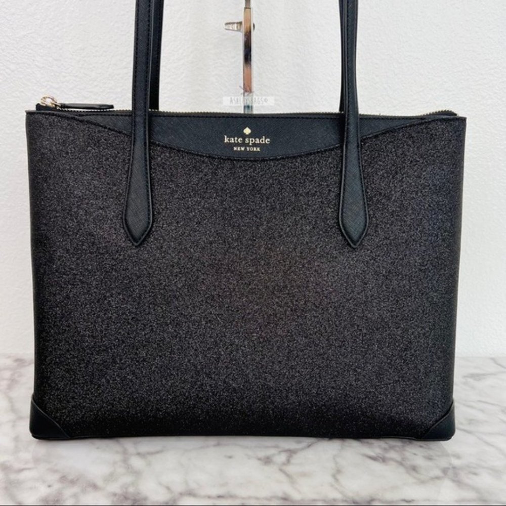 Kate Spade Shimmy Lola Greta Joeley Black Glitter Large Tote Shoulder Bag